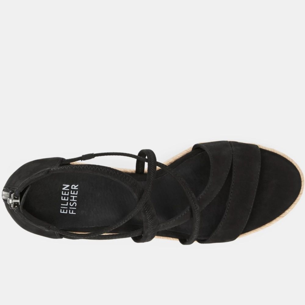 Eileen Fisher Black Strappy Wedge Sandals Only Worn Once. - Picture 3 of 9